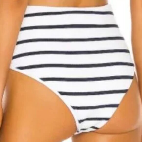 Eberjey Ribbed High Waisted Navy Striped Bikini Bottom Size Small New - Picture 8 of 8